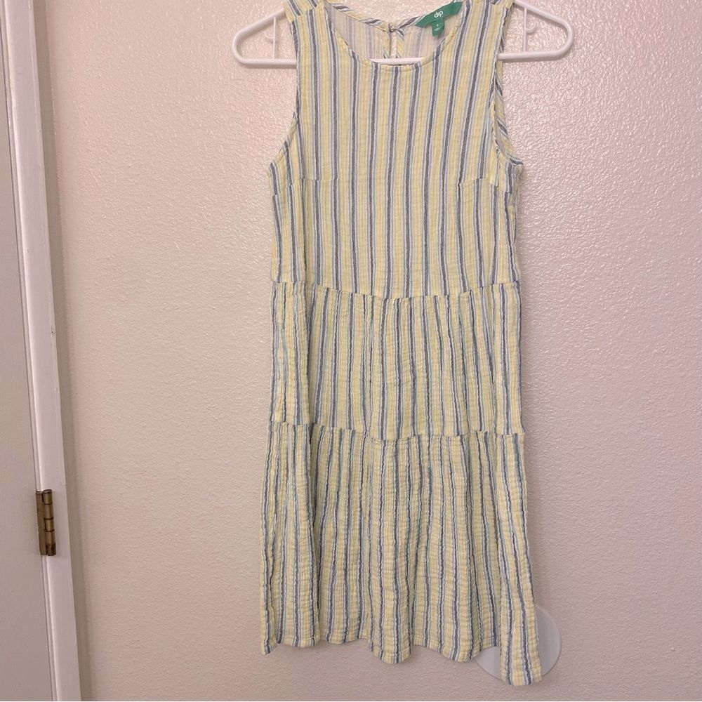 Dip pastel stripe beachy muslin gauze cotton tiered crew sleeveless dress boho S